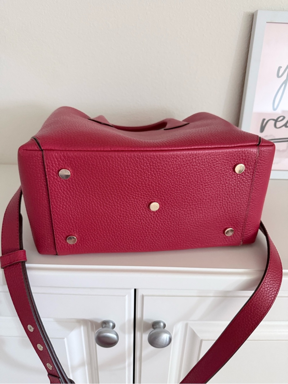 Aspinal of London Red Pebble Leather Midi Tote - Picture 8 of 13